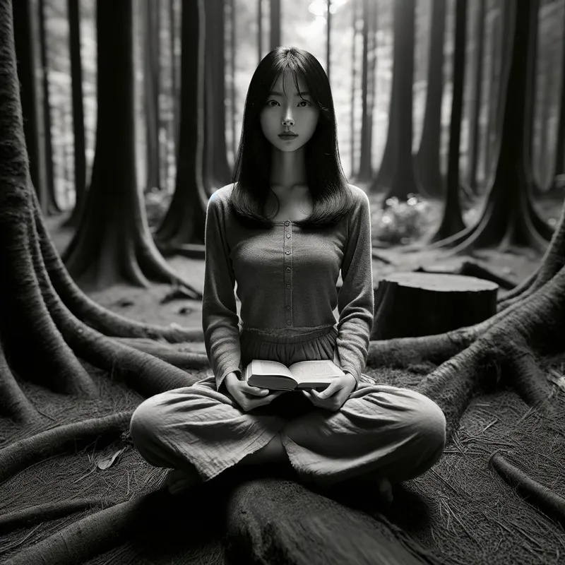 Dall-E 3 image of a girl in a forest, from Chat GPT